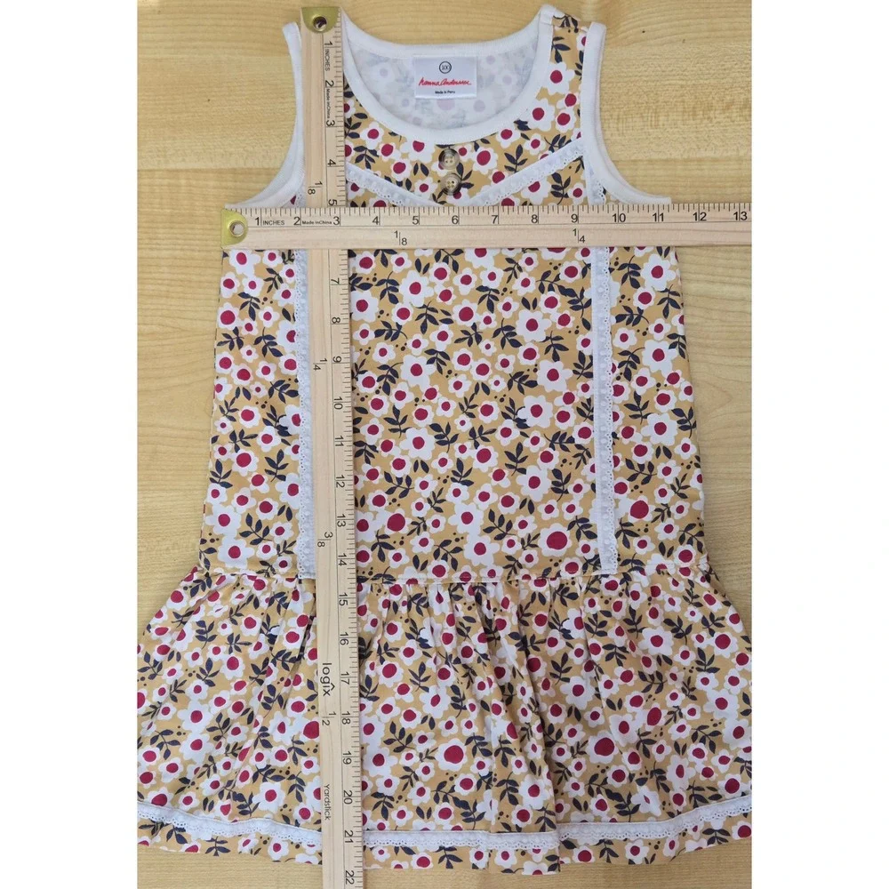 Hanna Andersson Girls Yellow Floral Lace Trim Drop Waist Cotton Dress Size 100‎